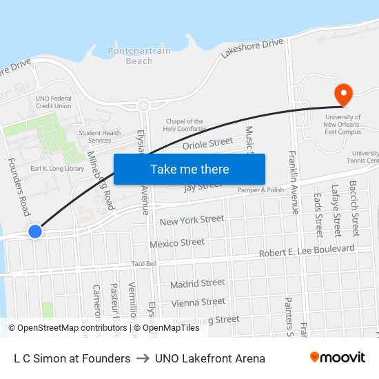 L C Simon at Founders to UNO Lakefront Arena map