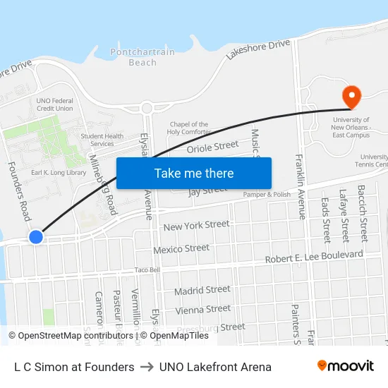 L C Simon at Founders to UNO Lakefront Arena map