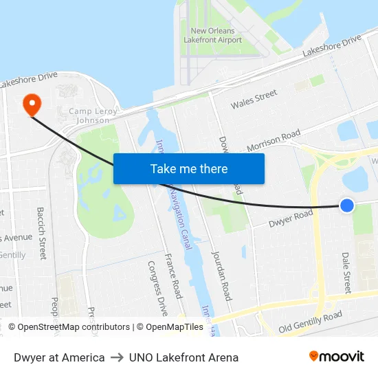 Dwyer at America to UNO Lakefront Arena map