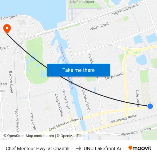Chef Menteur Hwy. at Chantilly Dr. to UNO Lakefront Arena map