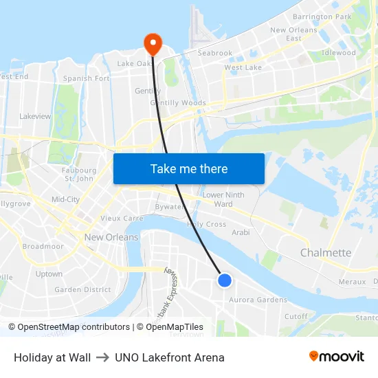 Holiday at Wall to UNO Lakefront Arena map