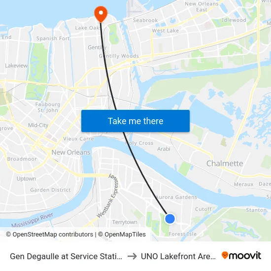 Gen Degaulle at Service Station to UNO Lakefront Arena map