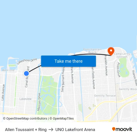 Allen Toussaint + Ring to UNO Lakefront Arena map