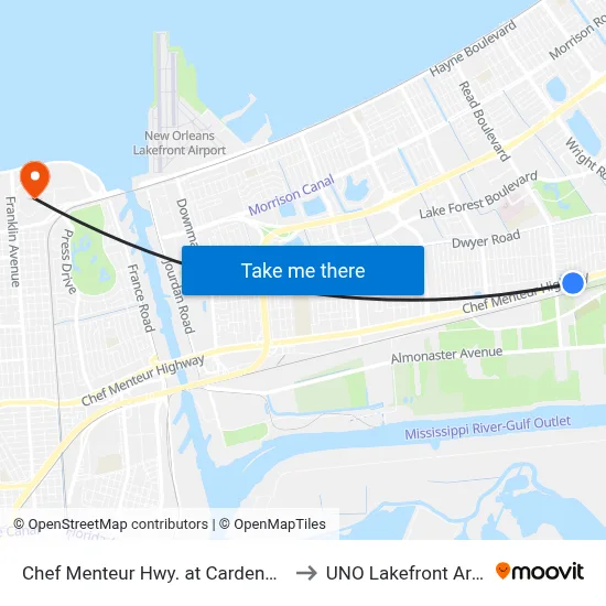 Chef Menteur Hwy. at Cardenas Dr. to UNO Lakefront Arena map