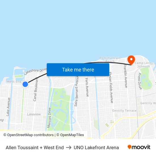 Allen Toussaint + West End to UNO Lakefront Arena map