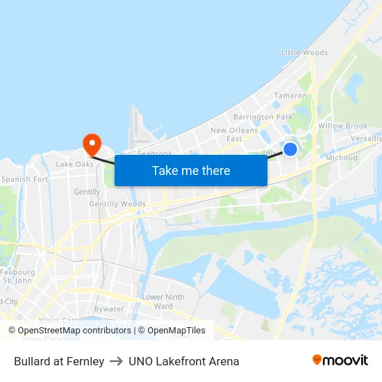 Bullard at Fernley to UNO Lakefront Arena map