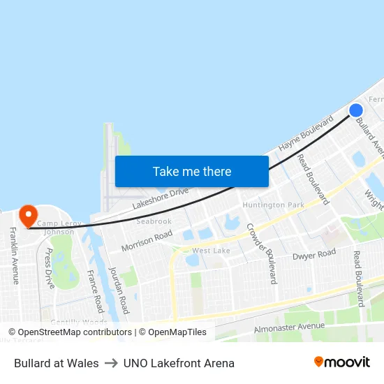 Bullard at Wales to UNO Lakefront Arena map