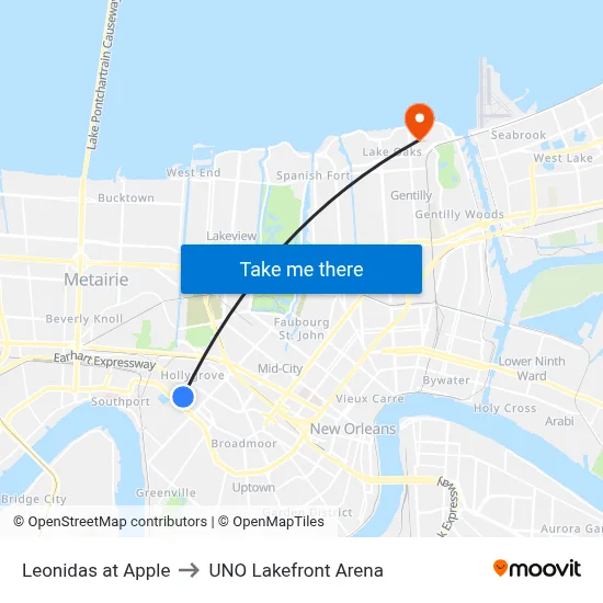 Leonidas at Apple to UNO Lakefront Arena map