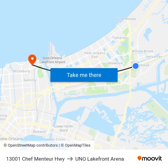 13001 Chef Menteur Hwy to UNO Lakefront Arena map