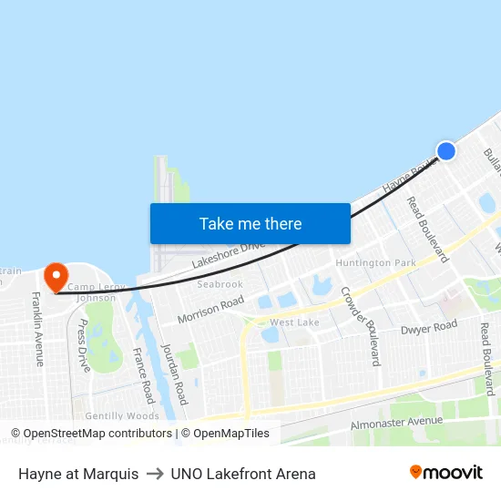 Hayne at Marquis to UNO Lakefront Arena map
