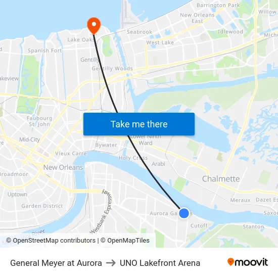 General Meyer at Aurora to UNO Lakefront Arena map