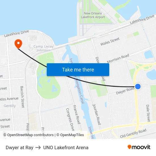 Dwyer at Ray to UNO Lakefront Arena map