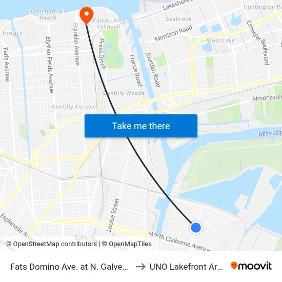 Fats Domino Ave. at N. Galvez St. to UNO Lakefront Arena map