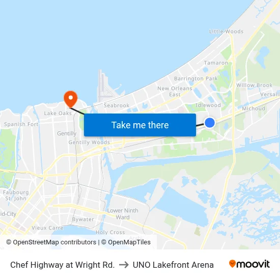 Chef Highway at Wright Rd. to UNO Lakefront Arena map