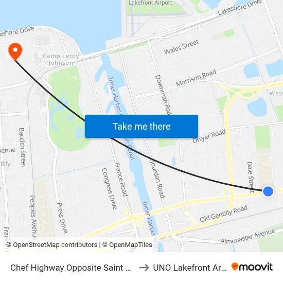 Chef Highway Opposite Saint Paul's to UNO Lakefront Arena map