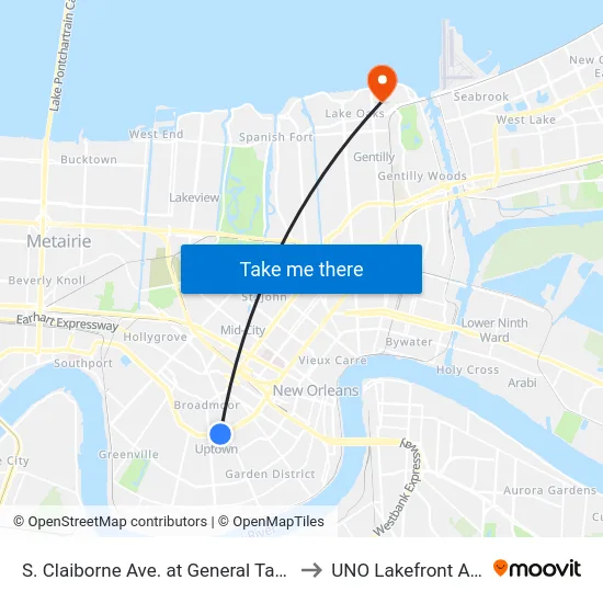 S. Claiborne Ave. at General Taylor St. to UNO Lakefront Arena map
