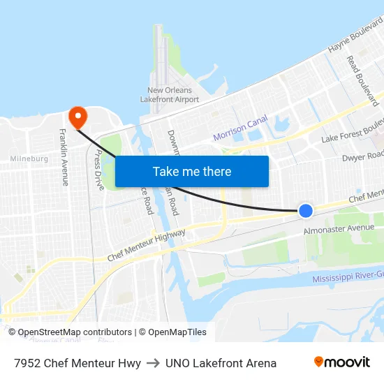 7952 Chef Menteur Hwy to UNO Lakefront Arena map