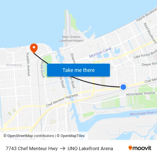 7743 Chef Menteur Hwy to UNO Lakefront Arena map