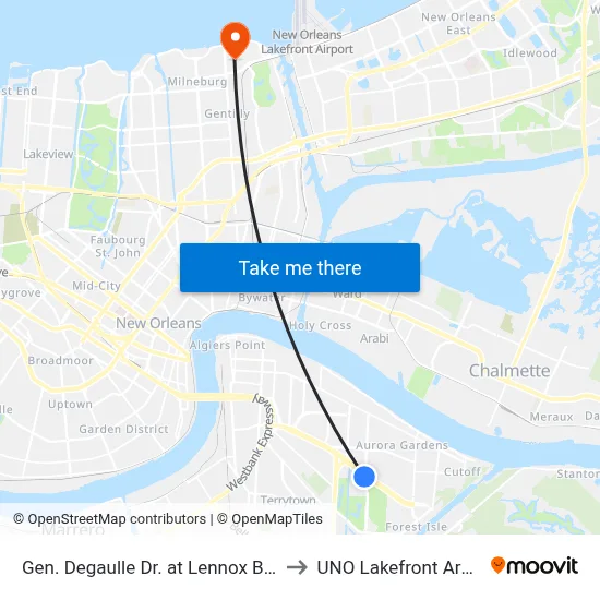 Gen. Degaulle Dr. at Lennox Blvd. to UNO Lakefront Arena map