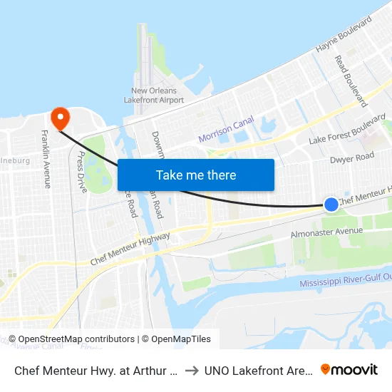 Chef Menteur Hwy. at Arthur Dr. to UNO Lakefront Arena map