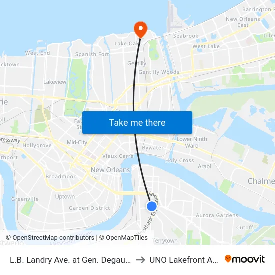 L.B. Landry Ave. at Gen. Degaulle Dr. to UNO Lakefront Arena map