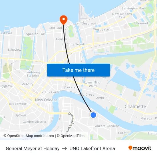 General Meyer at Holiday to UNO Lakefront Arena map