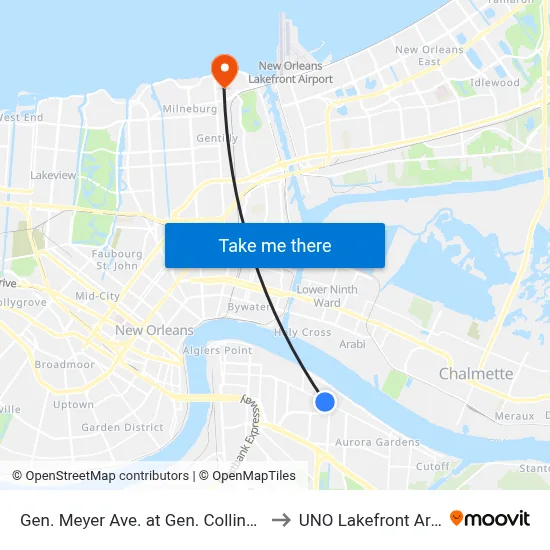 Gen. Meyer Ave. at Gen. Collins Ave. to UNO Lakefront Arena map