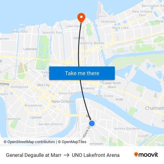 General Degaulle at Marr to UNO Lakefront Arena map