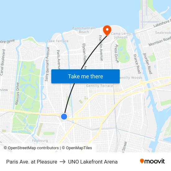Paris Ave. at Pleasure to UNO Lakefront Arena map