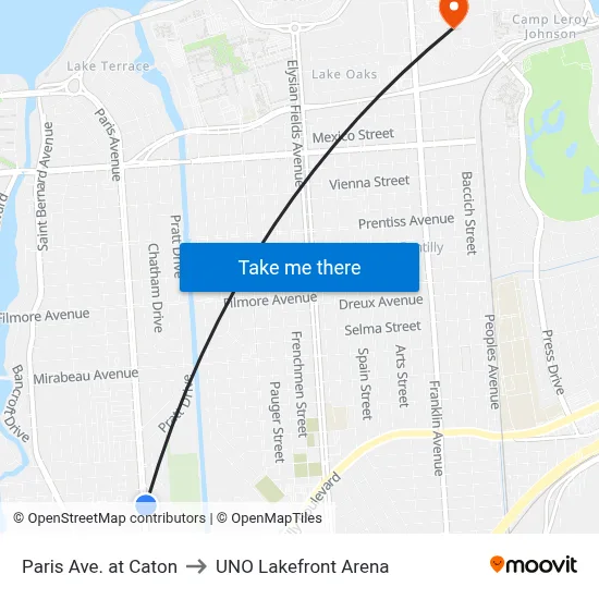 Paris Ave. at Caton to UNO Lakefront Arena map