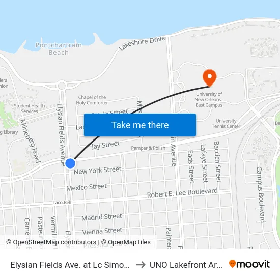 Elysian Fields Ave. at Lc Simon Dr. to UNO Lakefront Arena map