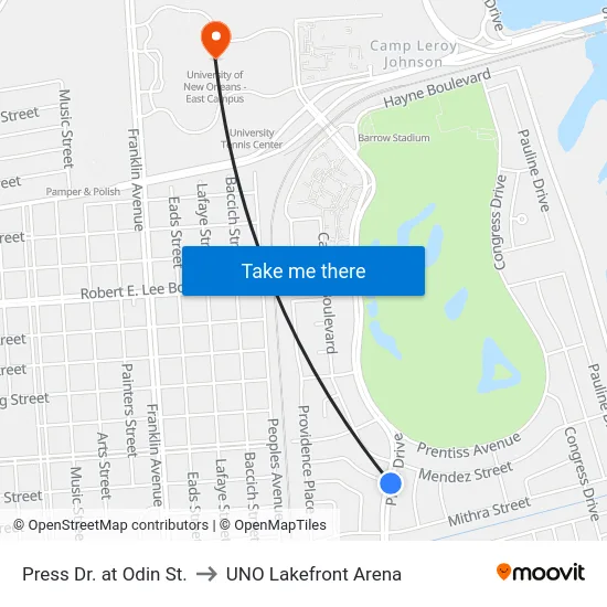 Press Dr. at Odin St. to UNO Lakefront Arena map