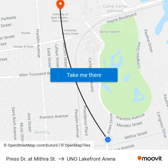 Press Dr. at Mithra St. to UNO Lakefront Arena map