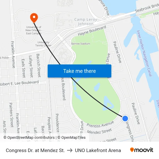 Congress Dr. at Mendez St. to UNO Lakefront Arena map