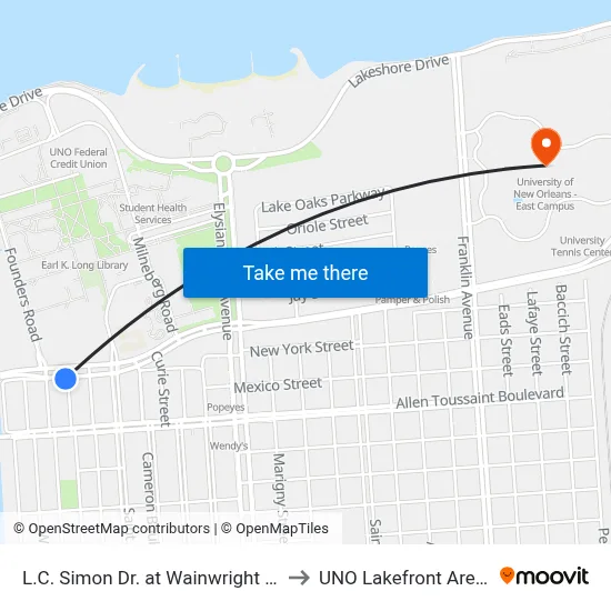 L.C. Simon Dr. at Wainwright Dr. to UNO Lakefront Arena map