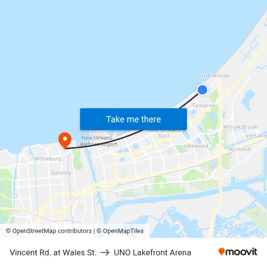 Vincent Rd. at Wales St. to UNO Lakefront Arena map