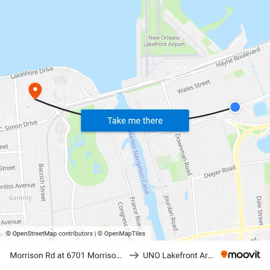 Morrison Rd at 6701 Morrison Rd to UNO Lakefront Arena map