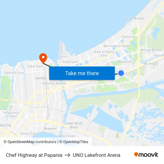 Chef Highway at Papania to UNO Lakefront Arena map