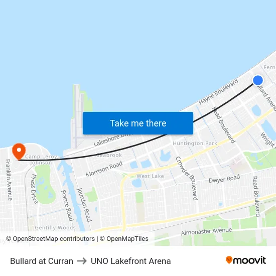 Bullard Ave. at Curran Rd. to UNO Lakefront Arena map