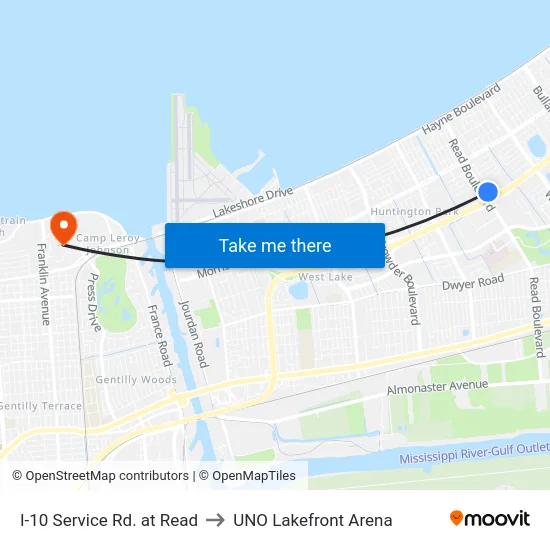 I-10 Service Rd. at Read to UNO Lakefront Arena map