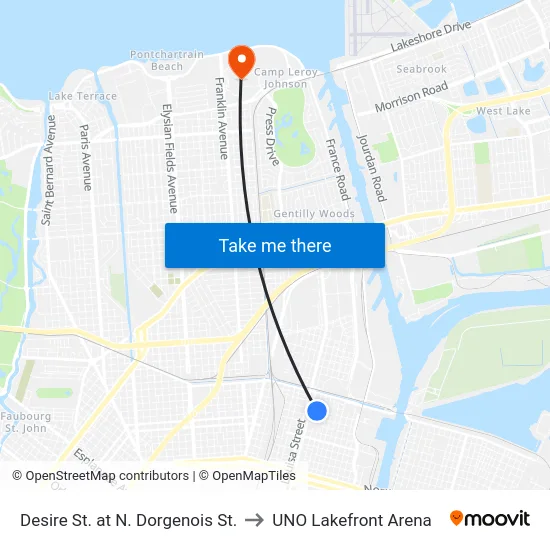 Desire St. at N. Dorgenois St. to UNO Lakefront Arena map