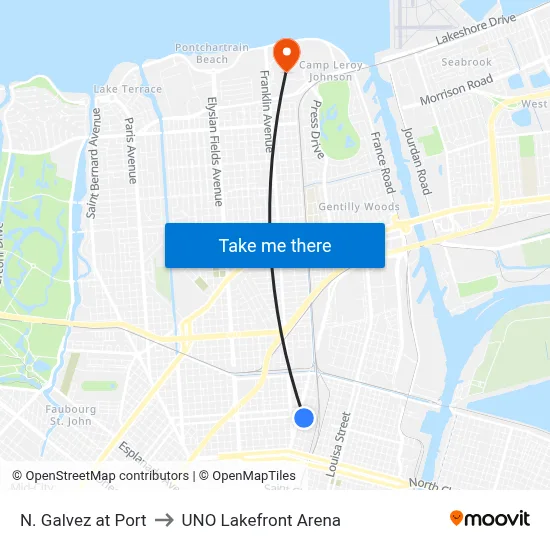 N. Galvez at Port to UNO Lakefront Arena map