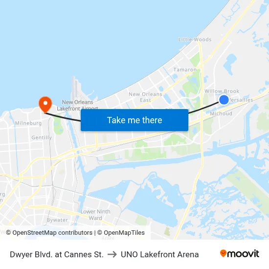 Dwyer Blvd. at Cannes St. to UNO Lakefront Arena map