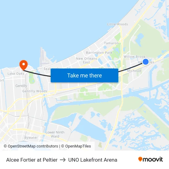 Alcee Fortier at Peltier to UNO Lakefront Arena map