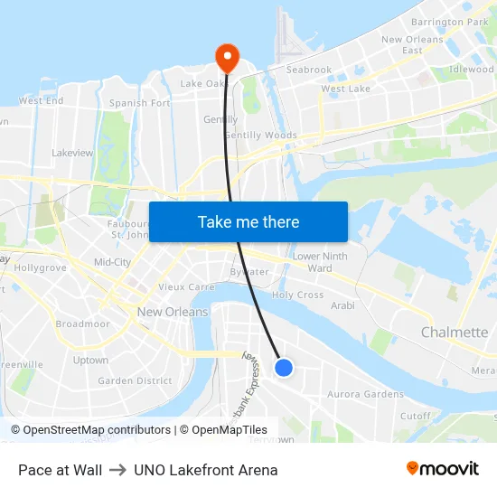 Pace at Wall to UNO Lakefront Arena map