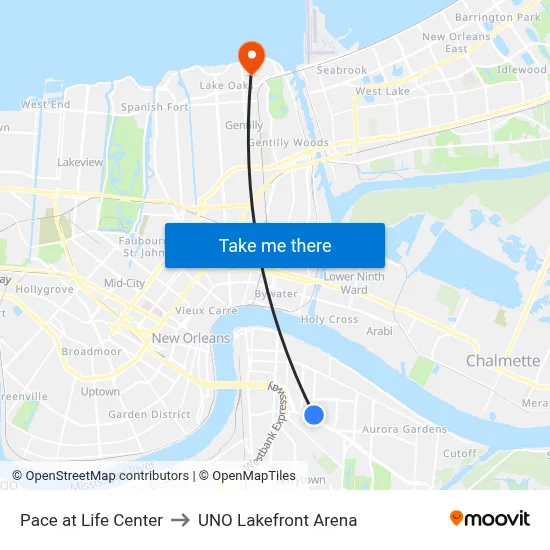 Pace at Life Center to UNO Lakefront Arena map