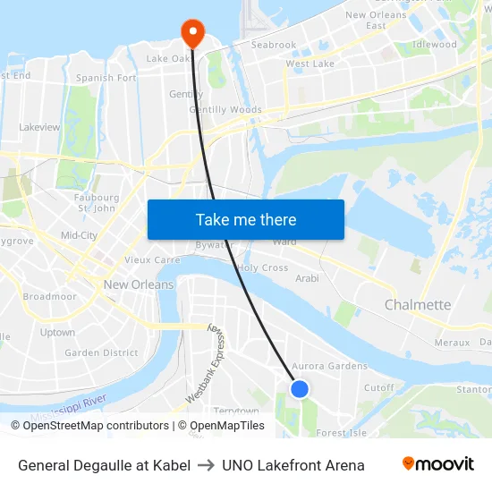 General Degaulle at Kabel to UNO Lakefront Arena map