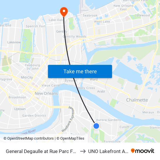 General Degaulle at Rue Parc Fontaine to UNO Lakefront Arena map