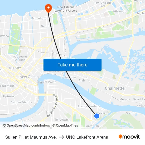 Sullen Pl. at Maumus Ave. to UNO Lakefront Arena map