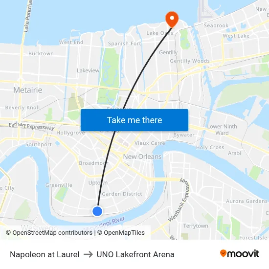 Napoleon at Laurel to UNO Lakefront Arena map